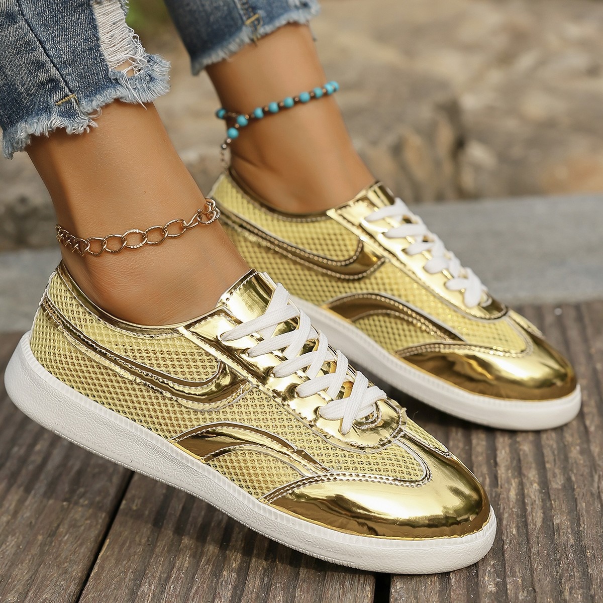 Nowe damskie sneakersy oddycha – Knit Fabric Lace Up Sneakers recenzja i cena