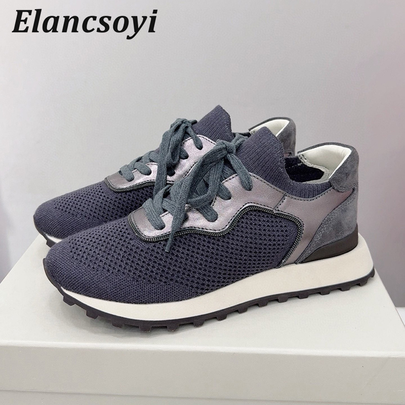 Damskie płaskie buty sznurowan – Knit Fabric Lace Up Sneakers recenzja i cena