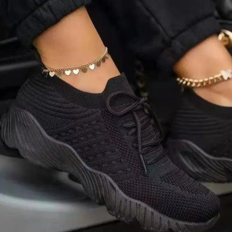 Damskie casualowe sneakersy z  – Knit Fabric Lace Up Sneakers recenzja i cena